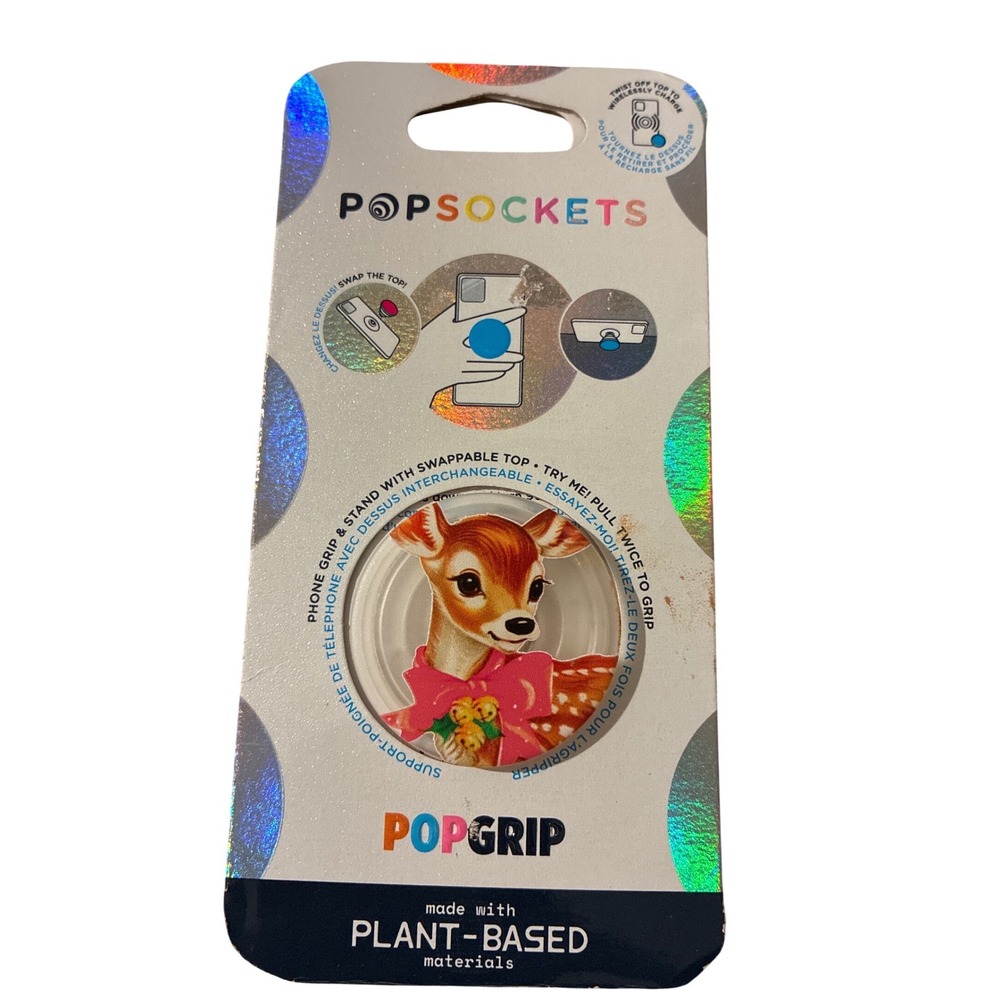 PopSockets PopGrip Plant-Based Phone Grip Stand‎ Vintage Fawn Deer Pink Bow